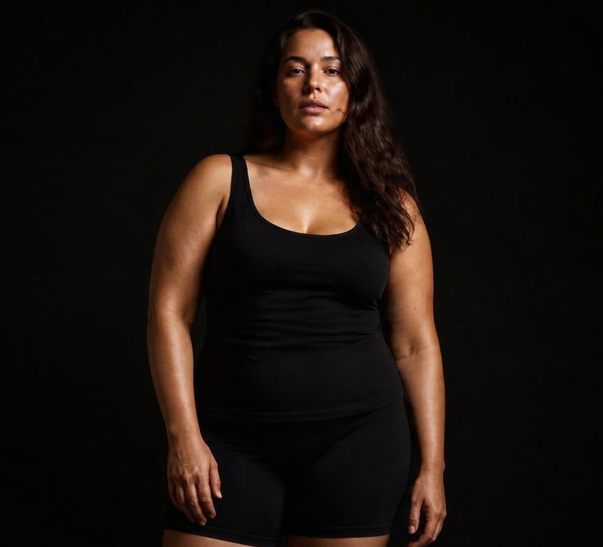 The same woman, same body, photographed with her natural complexion and with her customized MEDiiiTANS spray tan